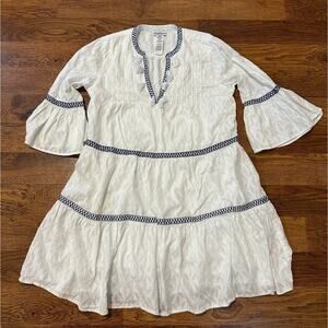 Tommy Bahama Cotton Clip Embroidered Tier Dress White Blue Women’s Size Small